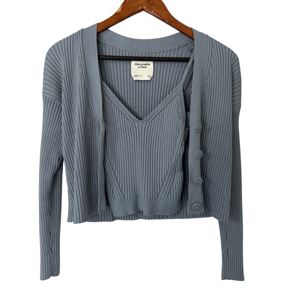Abercrombie & Fitch Womens Blue Ribbed Knit Cardigan and Camisole Set Small